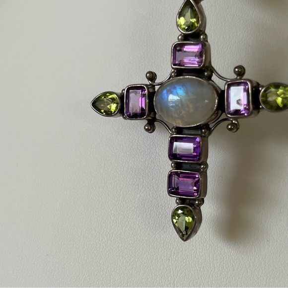 $85 13.59 ctw MOONSTONE AMETHYST PERIDOT Cross Pendant STERLING SILVER 925 - Picture 7 of 11